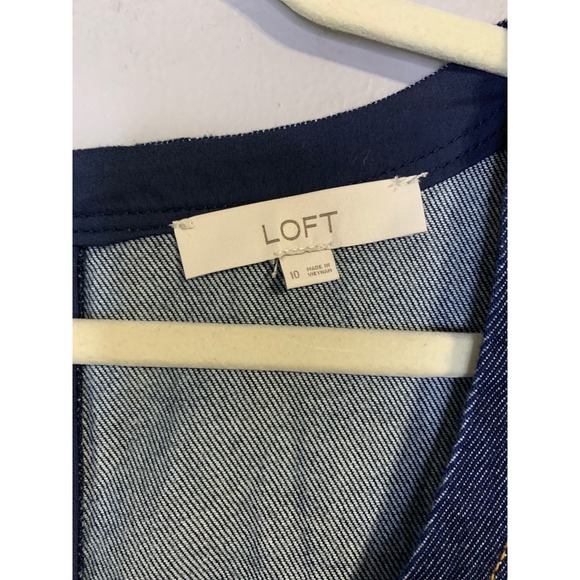 LOFT Denim Swing Dress Puff Sleeve Square Neck Dark Wash Size 10 - Picture 6 of 12